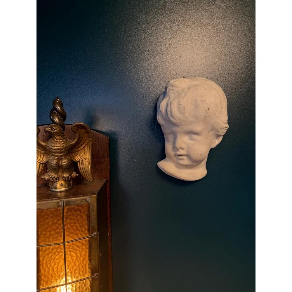 Vintage Chalkware Wall Bust, Child‎ — 10.5″, Plaster Sculpture, c. 1940s–50s
